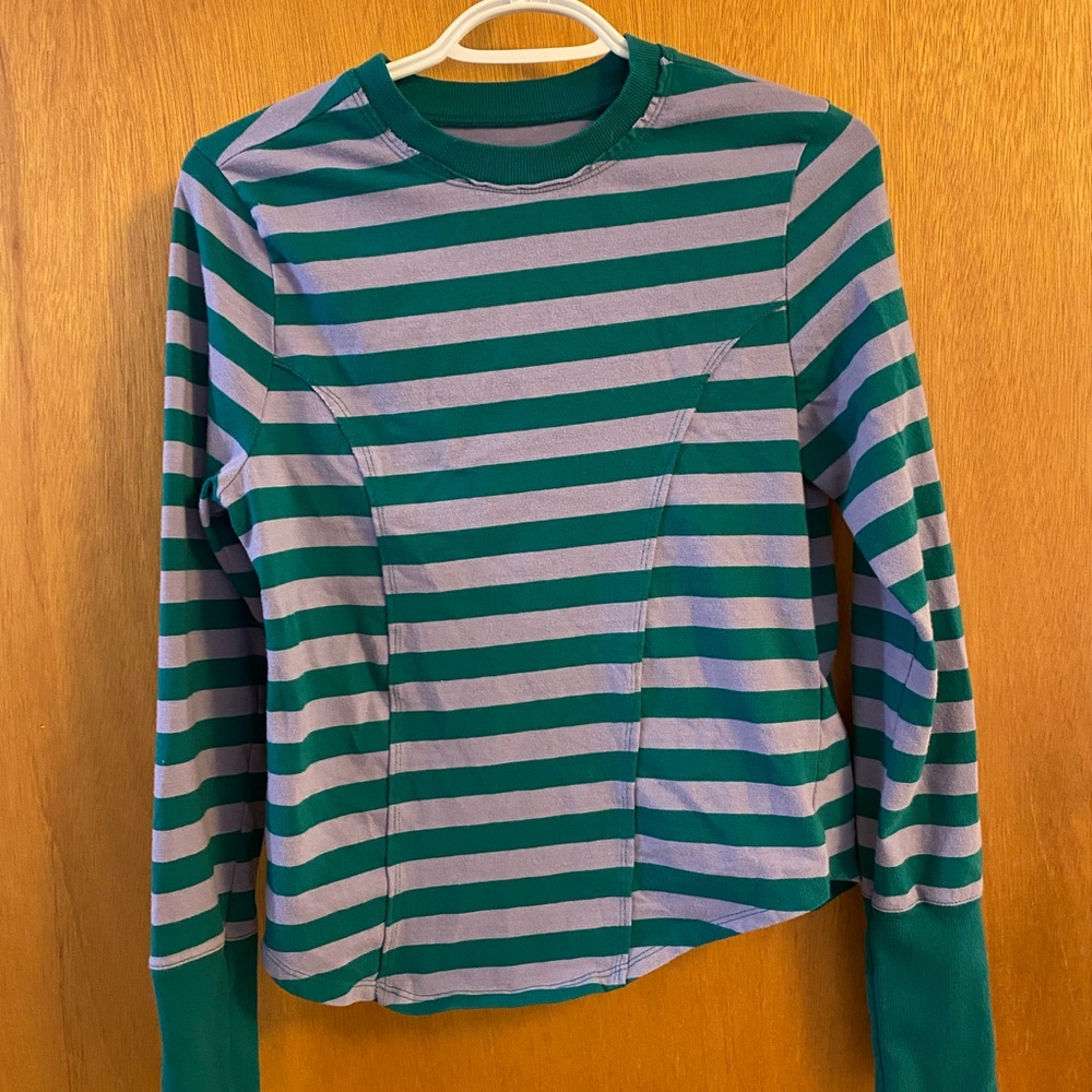 Maeve Green and Purple Striped Long Sleeve Top